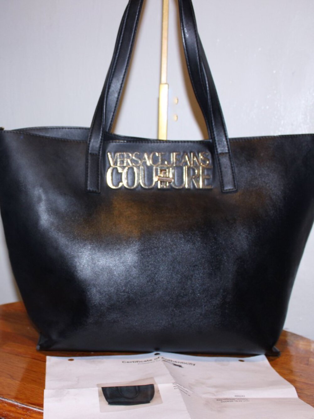 Versace Couture Bold Logo Leather Tote Shoulder Bag w COA
